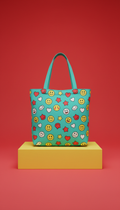 Bolso tote aqua con emojis estampados