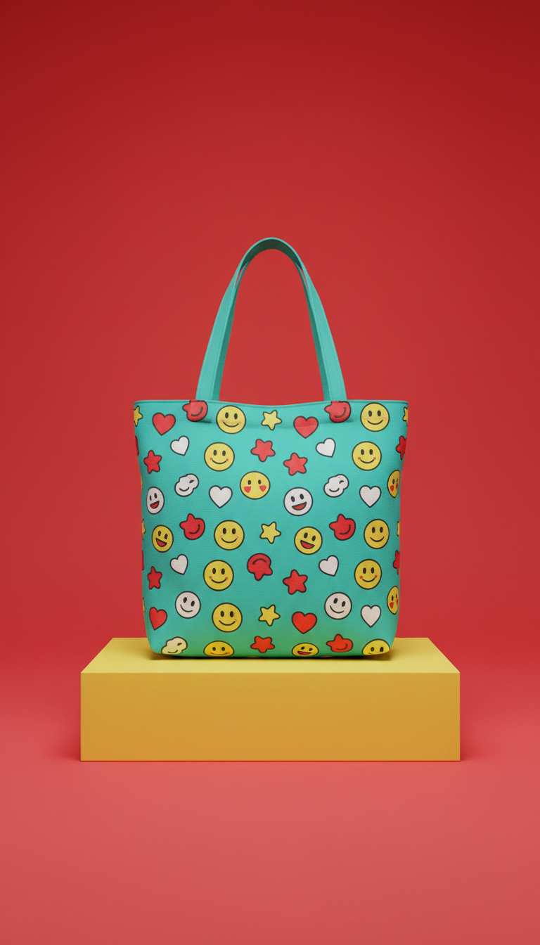 Bolso tote aqua con emojis estampados